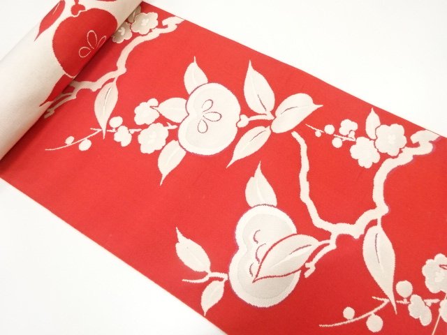 JAPANESE KIMONO / ANTIQUE EIGHT-SIDED OBI BOLT WOVEN / BRANCH / FLOWER